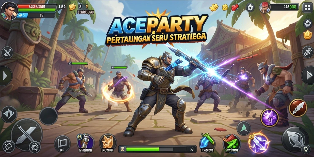 Screenshot ACEPARTY menampilkan pertarungan epik dengan efek visual yang menakjubkan.