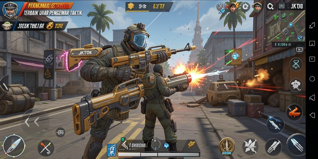 Screenshot gameplay JKTOK menampilkan aksi strategi yang intens.