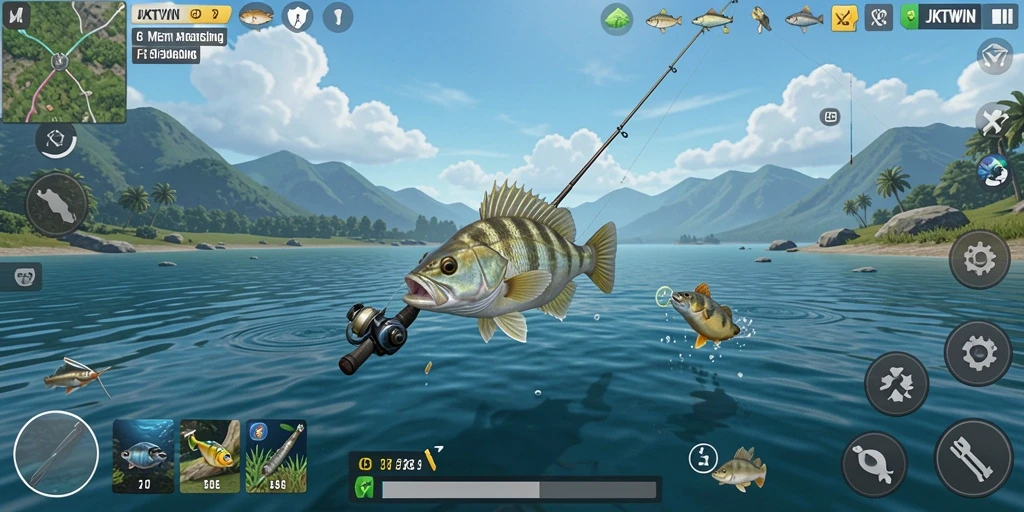 Tampilan gameplay JKTWIN yang menampilkan aksi memancing yang seru.