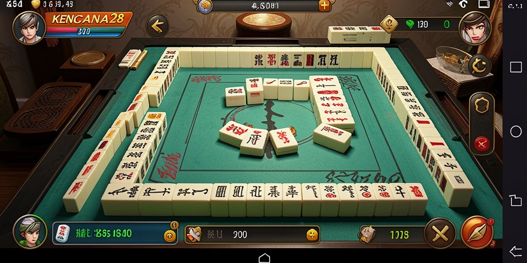 Tampilan gameplay KENCANA28 dengan ubin Mahjong yang berwarna-warni.