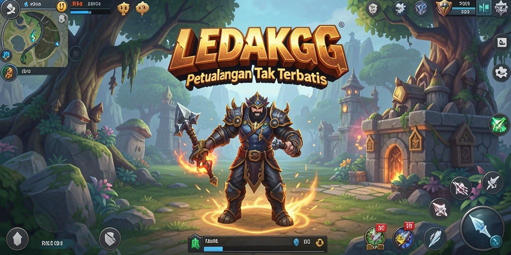 Screenshot gameplay LEDAKGG menampilkan pertempuran epik di dunia RPG.
