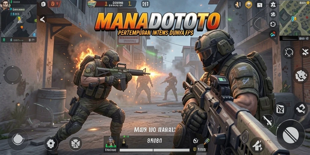 Tampilan gameplay seru dari MANADOTOTO dengan aksi tembak-menembak.