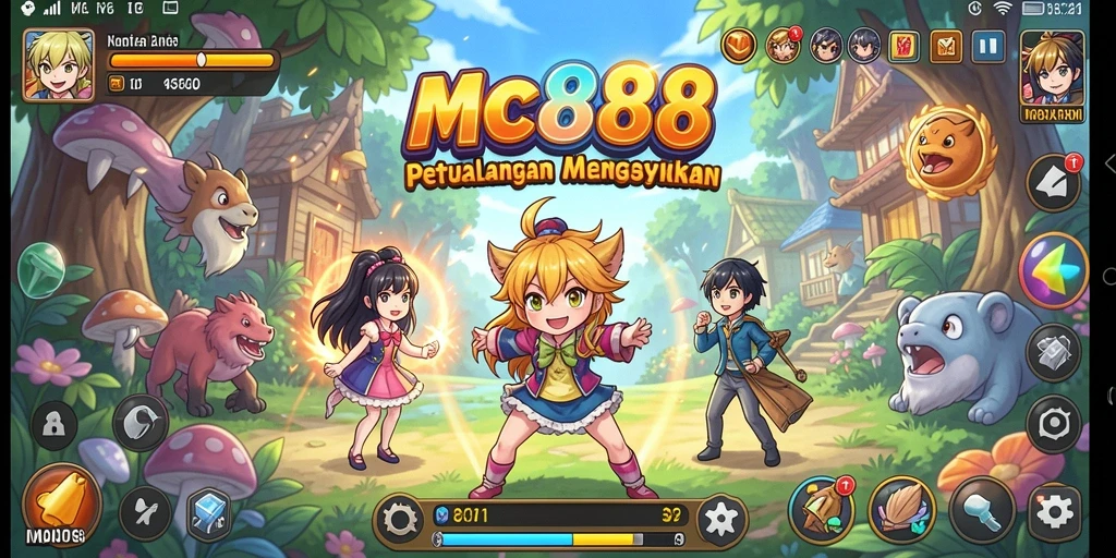 Tampilan utama gameplay MC888 yang menampilkan karakter anime beraksi.
