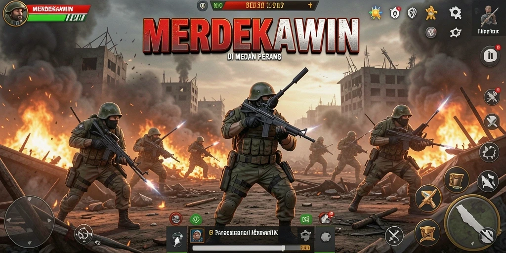 Tampilan gameplay <strong>MERDEKAWIN</strong> yang mengasyikkan di medan perang Tower Defense.