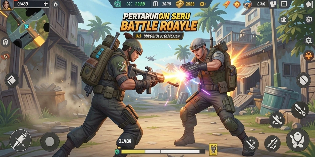 Screenshot OJA89 menampilkan aksi intense dalam permainan Battle Royale.