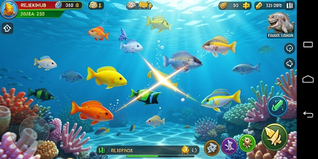 Tampilan gameplay seru dalam REJEKIHUB saat menembak ikan.