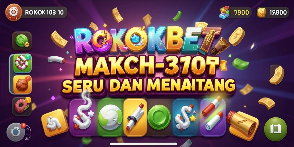 Tampilan gameplay ROKOKBET, mencocokkan simbol dalam permainan Match-3.